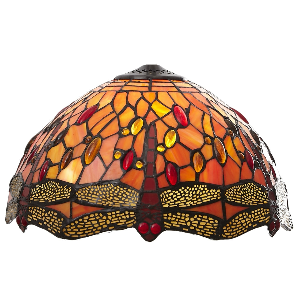 Tiffany Style Dragonfly Stained Glass Lampshade, 30 cm Diameter, Aqua Blue, 10 mm Ring (Shade Only)