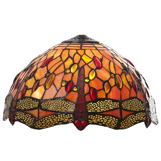 Tiffany Style Dragonfly Stained Glass Lampshade, 30 cm Diameter, Aqua Blue, 10 mm Ring (Shade Only)