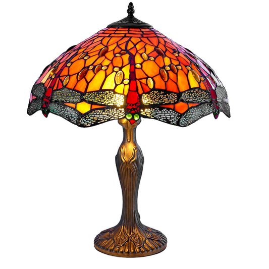 Orange Dragonfly Tiffany Stained Glass Table Lamp - 16 inch Diameter - Great for Living Rooms, Hallways, and Bedrooms
