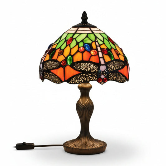20cm Red Dragonfly with Jewels Table Lamp, Orange/Green