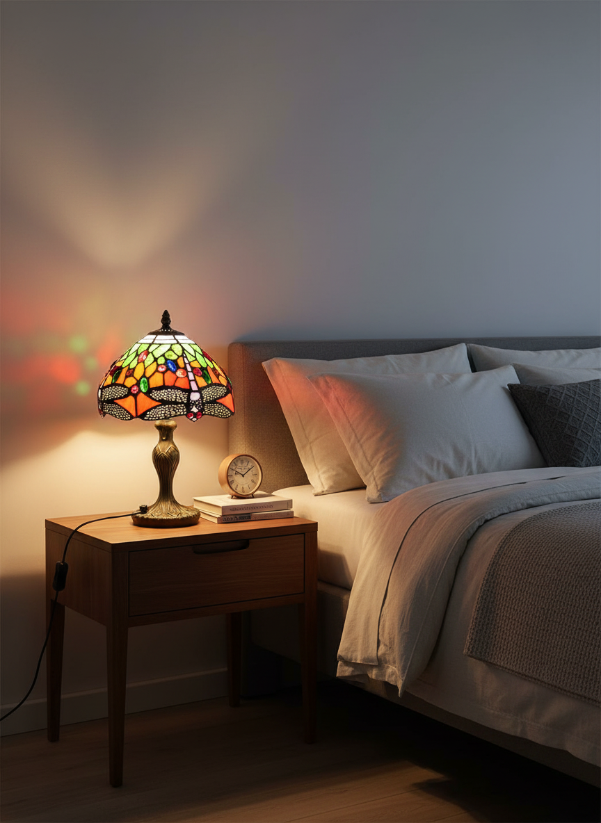 20cm Red Dragonfly with Jewels Table Lamp, Orange/Green