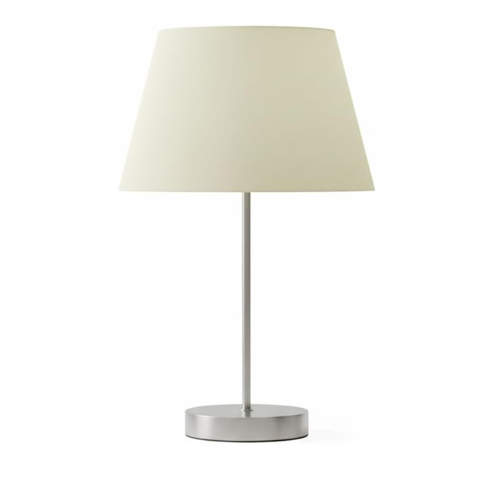 Modern Brushed Chrome Table Lamp with Cream Cotton Drum Shade