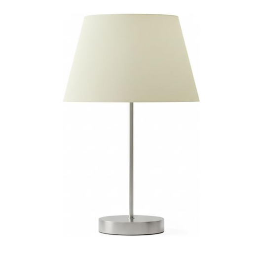 Modern Brushed Chrome Table Lamp with Cream Cotton Drum Shade