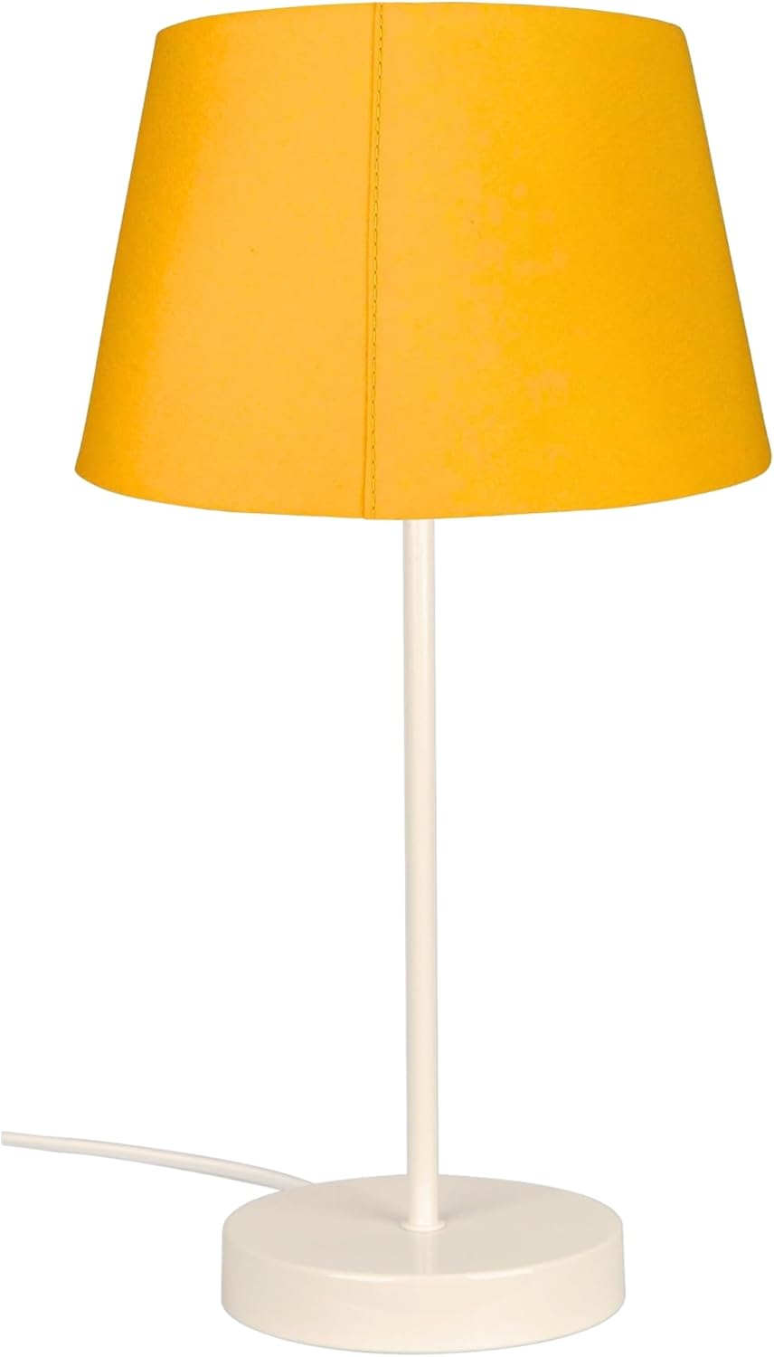Modern Cream Metal Table Lamp with Cotton Drum Shade