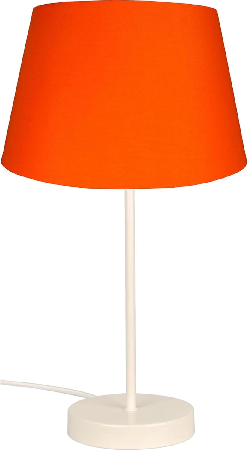 Modern Cream Metal Table Lamp with Cotton Drum Shade