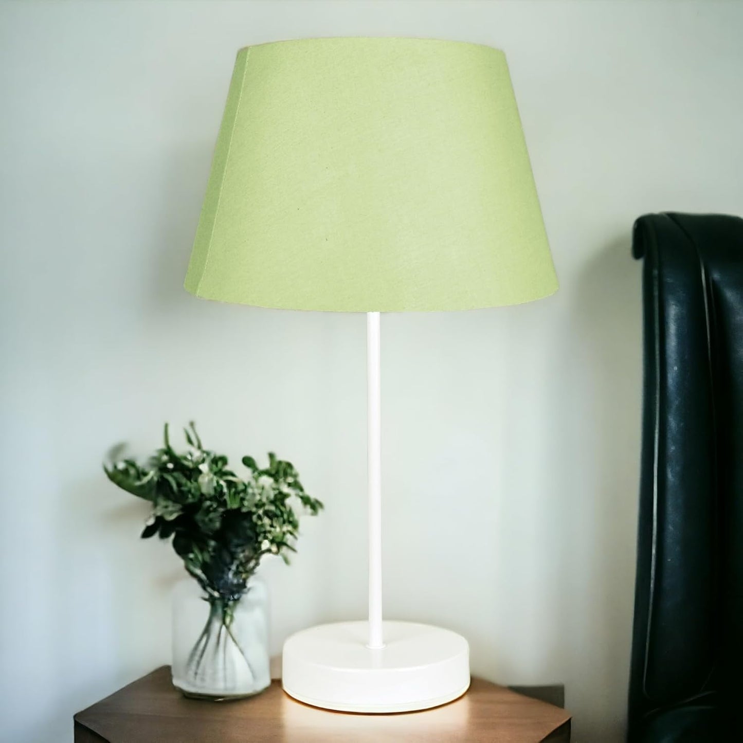 Modern Cream Metal Table Lamp with Cotton Drum Shade