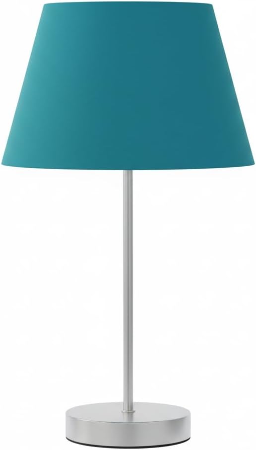 Modern Brushed Chrome Table Lamp with Cream Cotton Drum Shade