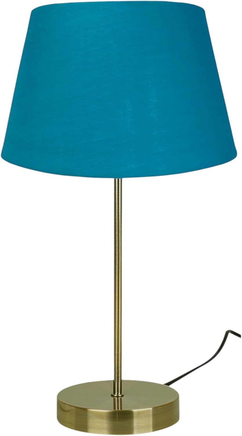 Antique Brass Finished Table Lamp with Chunky Base and Cream Cotton Drum Shade - for Bedrooms Living Rooms Side Tables