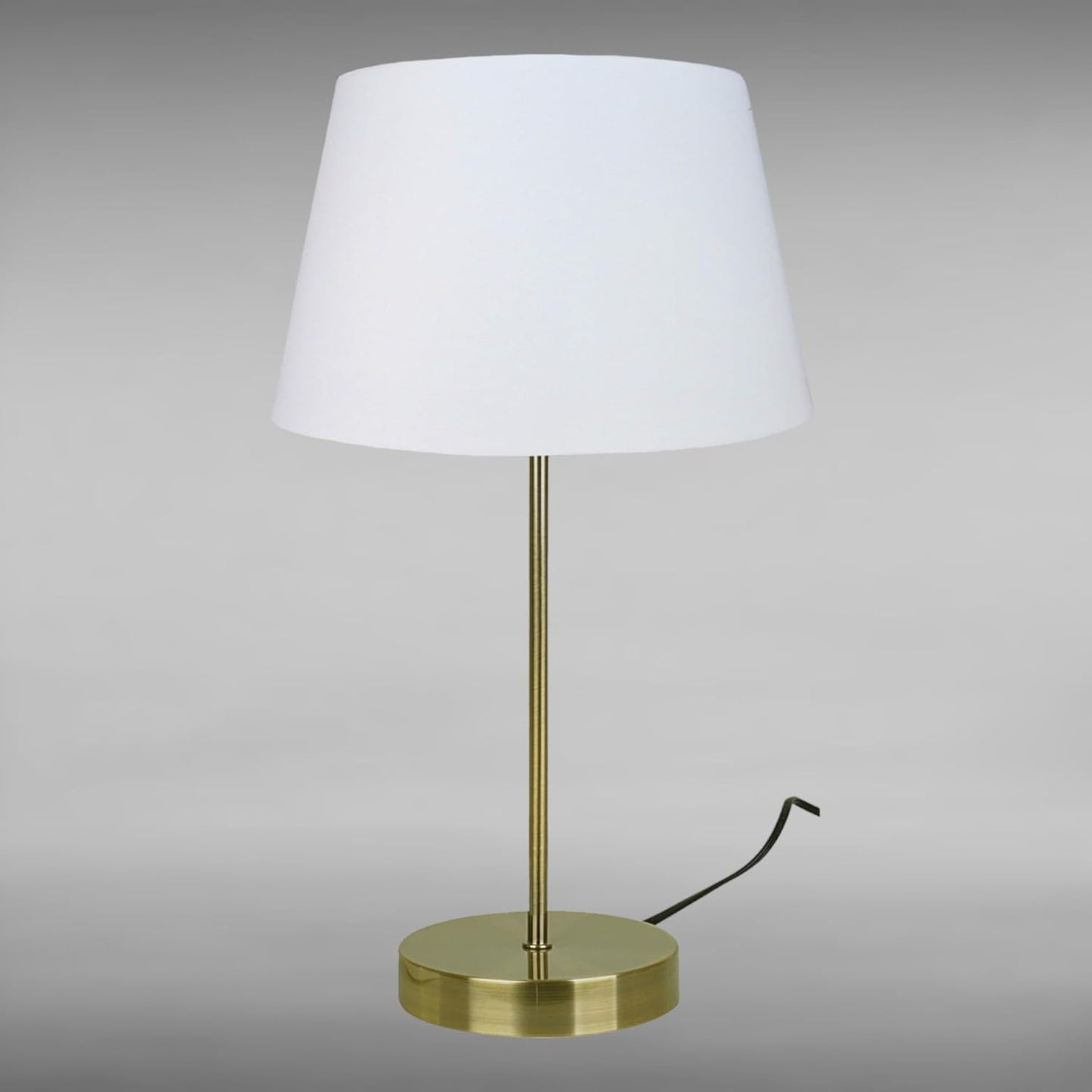 Antique Brass Finished Table Lamp with Chunky Base and Cream Cotton Drum Shade - for Bedrooms Living Rooms Side Tables