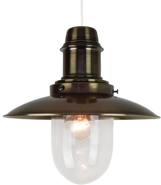 Metal Plated Easy Fit Fishermans Lantern Ceiling Pendant Shade (Antique Brass) - Ideal as Kitchen, Dining Room Lights