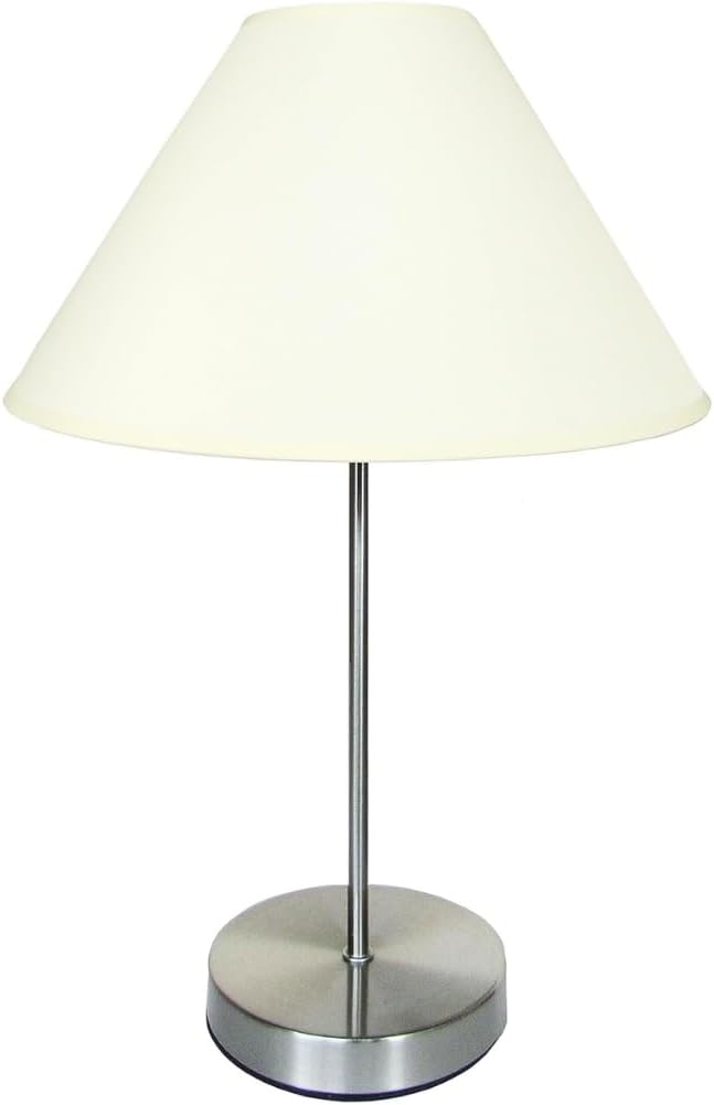 Modern Brushed Chrome Table Lamp with Cotton Coolie Shade
