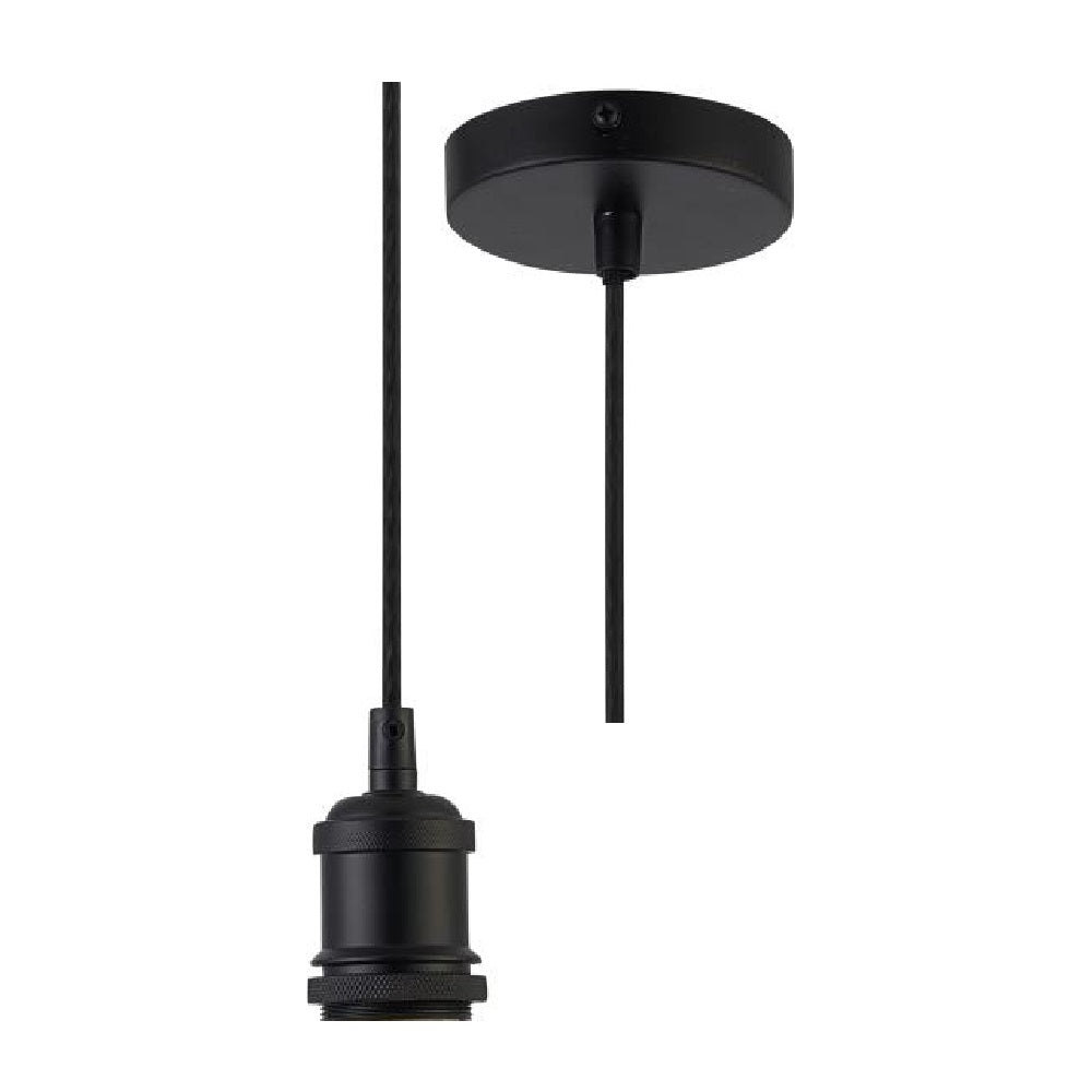 Matt Black Textile Braided Wire Cable Suspension, E27 Bulb Holder and Ceiling Rose
