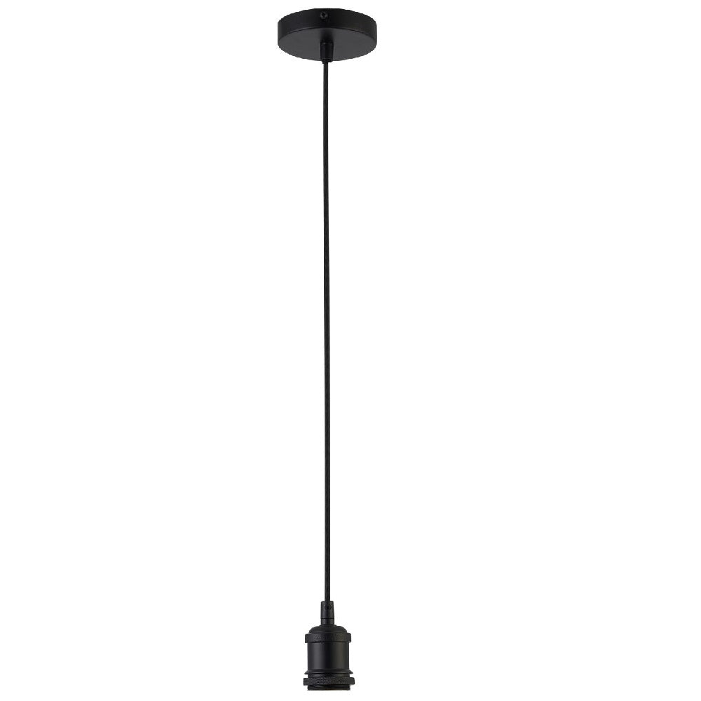 Matt Black Textile Braided Wire Cable Suspension, E27 Bulb Holder and Ceiling Rose