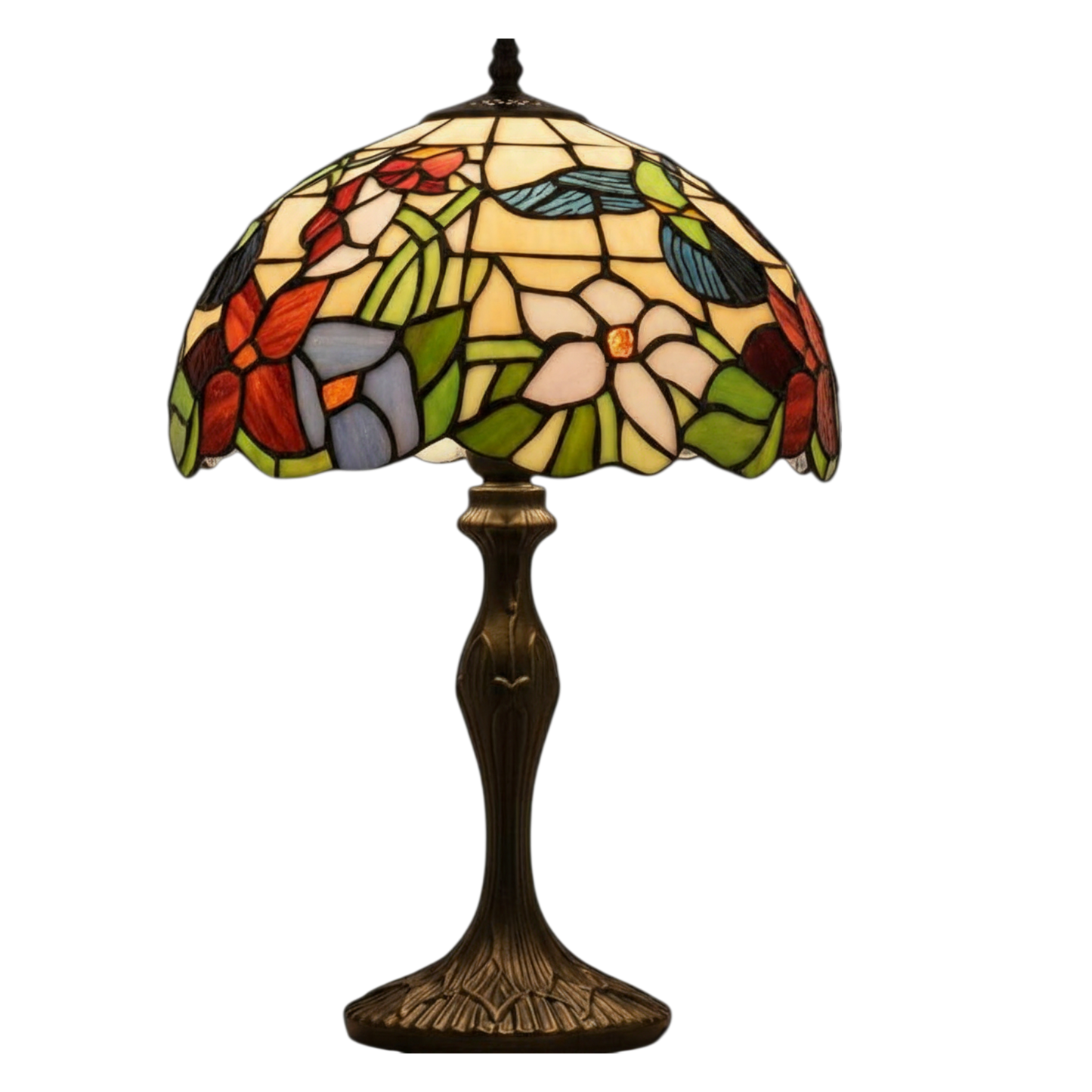 Classic Tiffany Stained Glass Table Lamp - 12 inch Diameter -  (Humming-Bird)