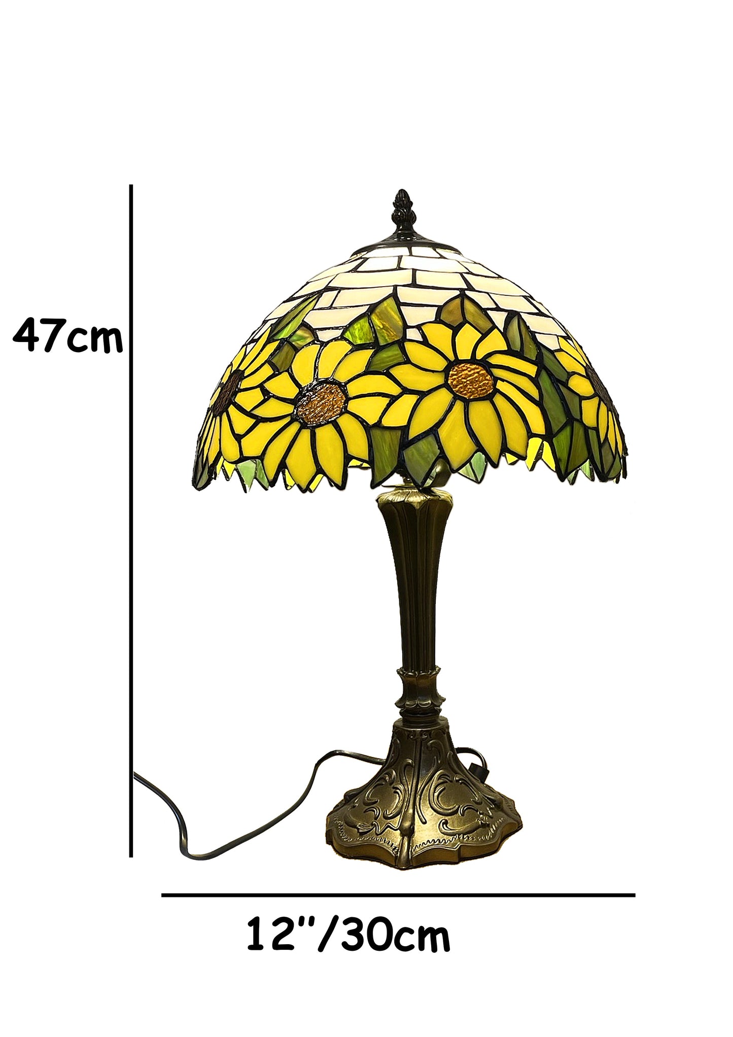 Classic Tiffany Stained Glass Table Lamp - 12 inch Diameter - (Sunflower Wall)