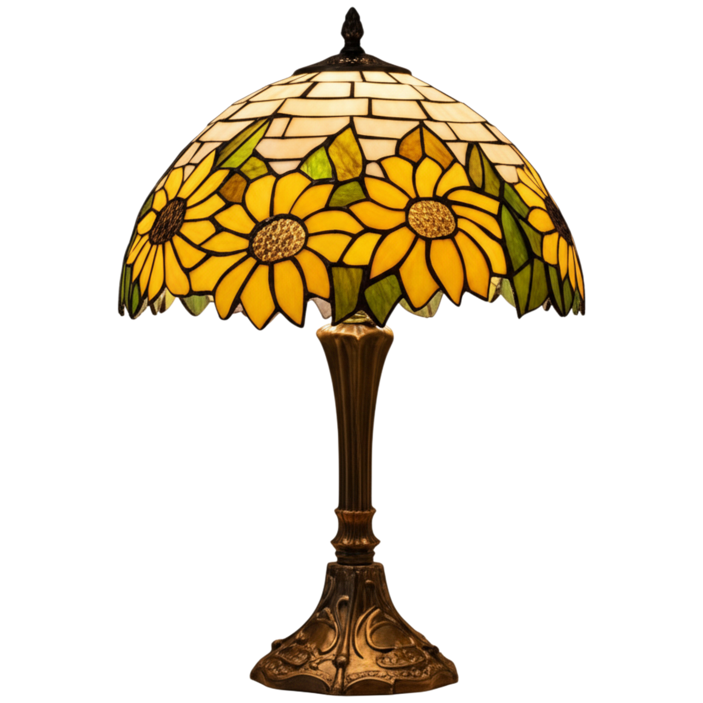 Classic Tiffany Stained Glass Table Lamp - 12 inch Diameter - (Sunflower Wall)