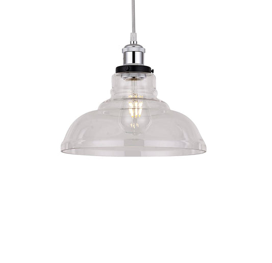 Vintage EasyFit Clear Round Glass Lampshade Pendant with E27 shade ring (Glass Shade Only)