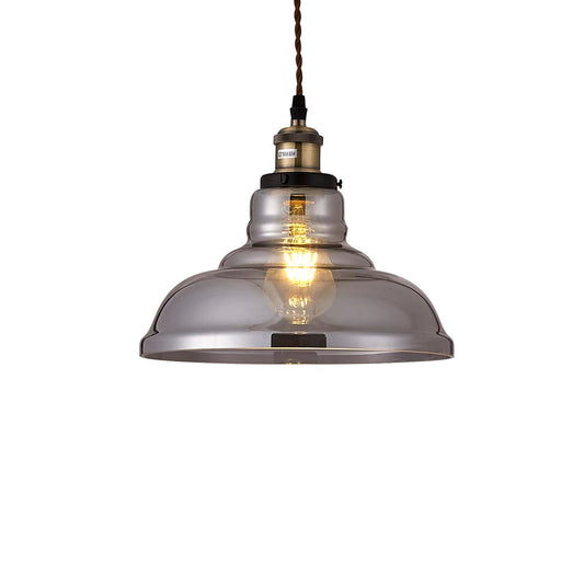 Vintage EasyFit Smoked Round Glass Lampshade Pendant with E27 shade ring (Glass Shade Only)