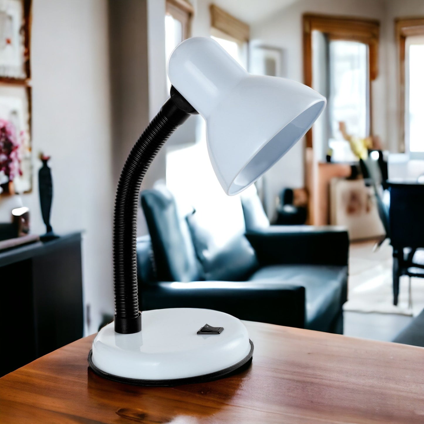 Classic Desk Lamp with a Versatile Flexible Neck, and Integral On/Off Switch, Mains UK Plug, Height 31cm, Ideal for Offices, Desks, and Bedside Lamps – [Energy Class A] (White)