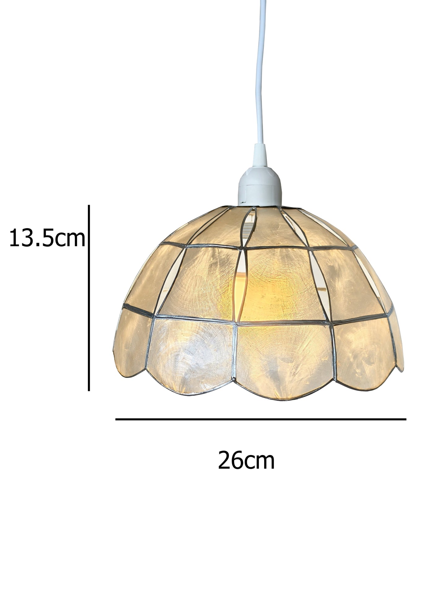Capiz Shell Pendant Lampshade, 26 cm Diameter, Natural with Silver Edge, Easy Fit Ceiling Light