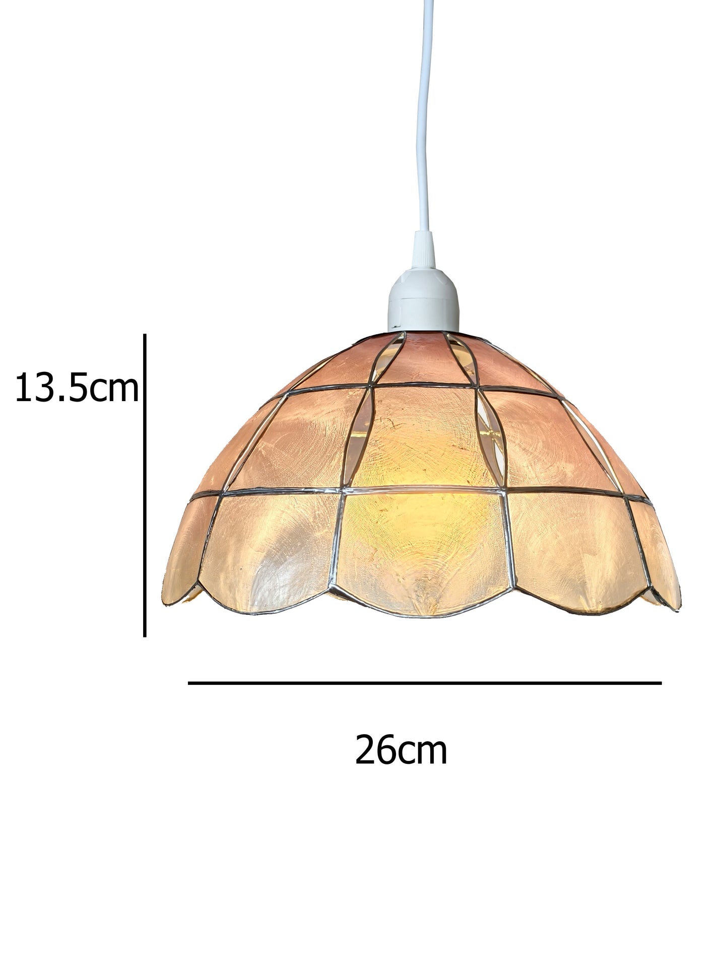Capiz Shell Pendant Lampshade, 26 cm Diameter, Natural Pink with Silver Edge, Easy Fit Ceiling Light [Energy Class A]