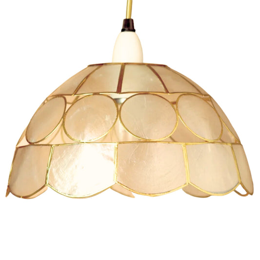 Handcrafted 25cm Capiz Shell Pendant Shade – Natural with Antique Brass Inlay, Dual Shade Ring, Easy Fit
