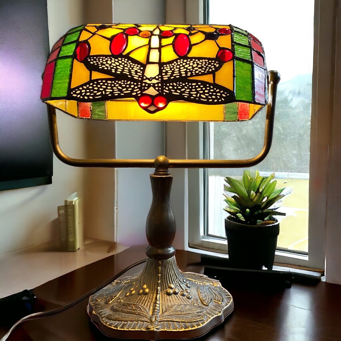 Tiffany Style Dragonfly Bankers Lamp
