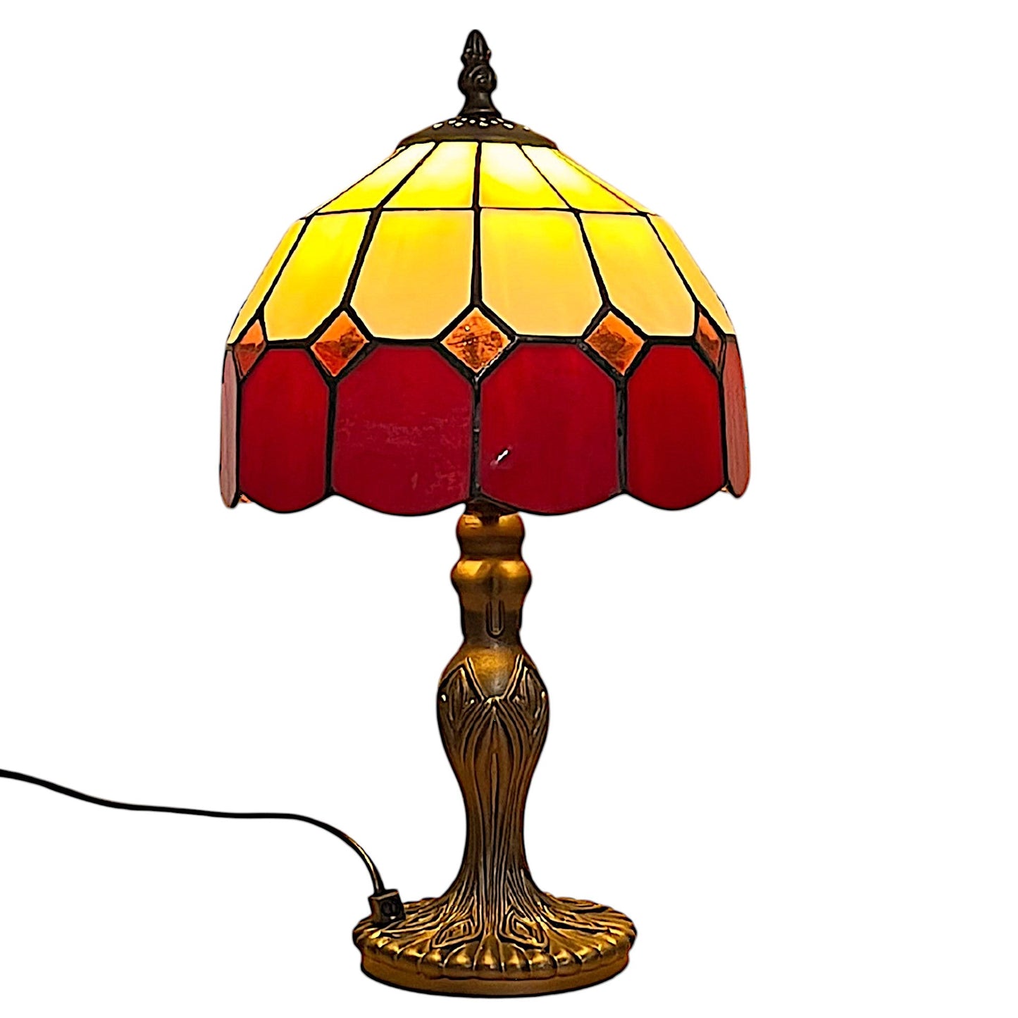 Red Beige Tiffany Bistro 20cm Diameter Table Lamp Complete