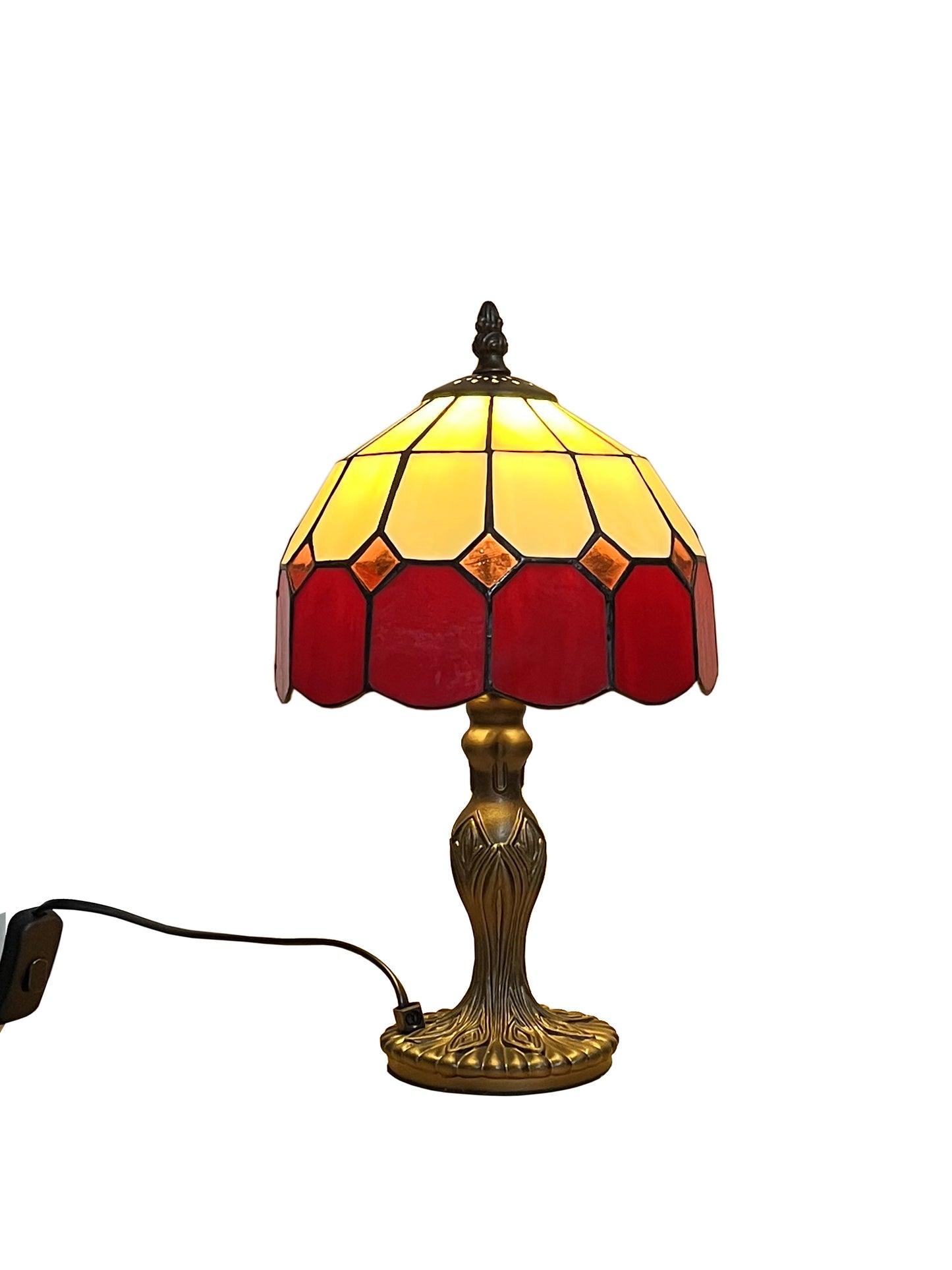 Red Beige Tiffany Bistro 20cm Diameter Table Lamp Complete