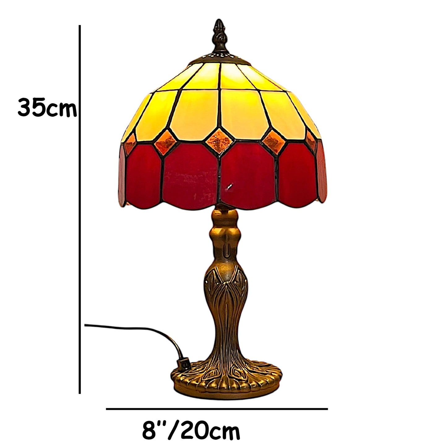 Red Beige Tiffany Bistro 20cm Diameter Table Lamp Complete