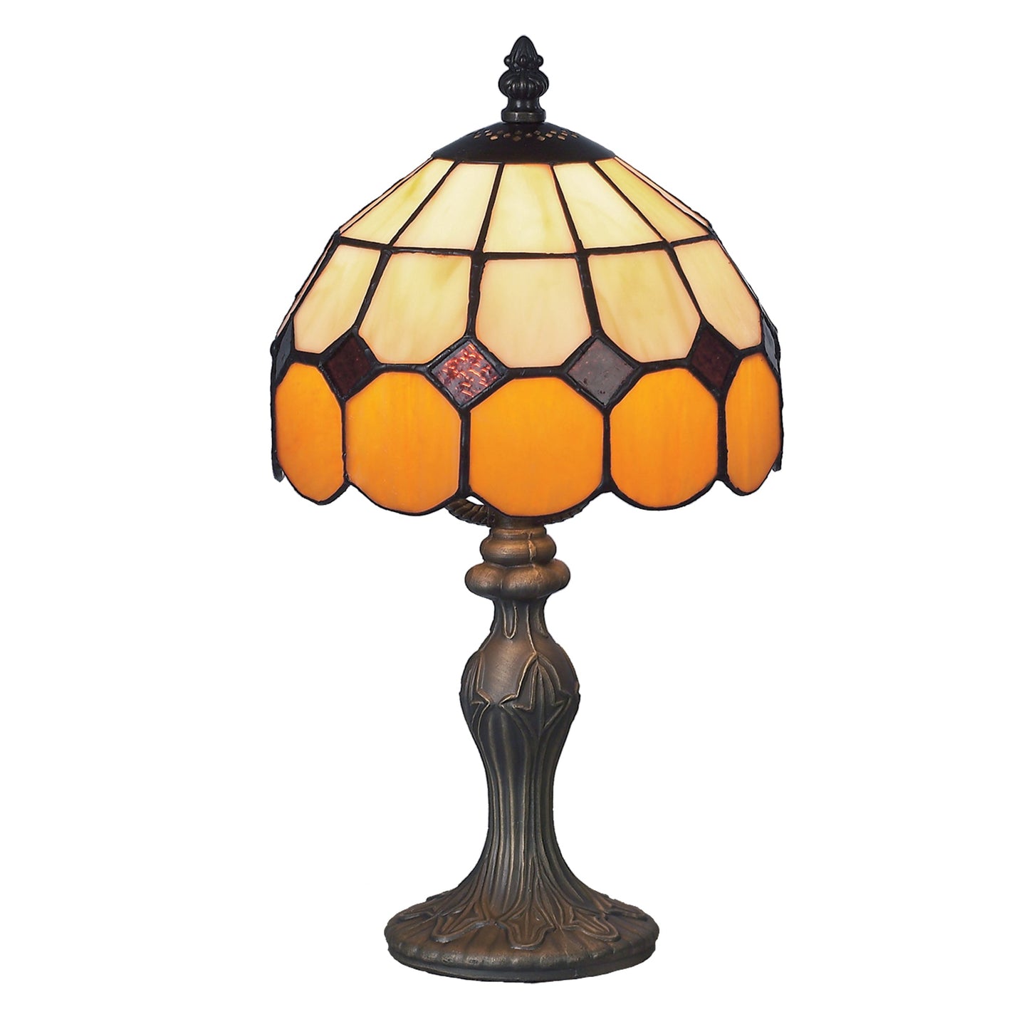 Beige Brown Tiffany Bistro 20cm Diameter Table Lamp Complete