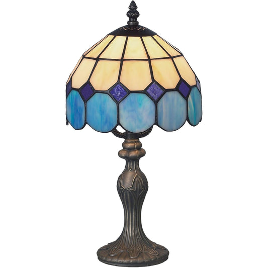 Beige Blue Tiffany Bistro 20cm Diameter Table Lamp Complete