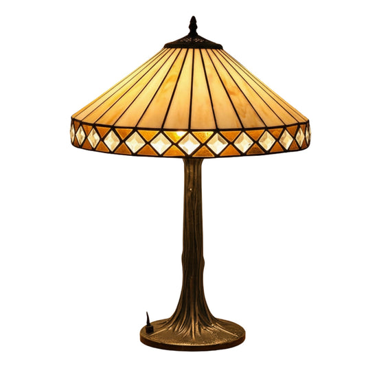 Art Deco Table Lamp, 40.5 cm Diameter Tiffany Style Beige Glass Shade, 60 cm Height, Tree Base