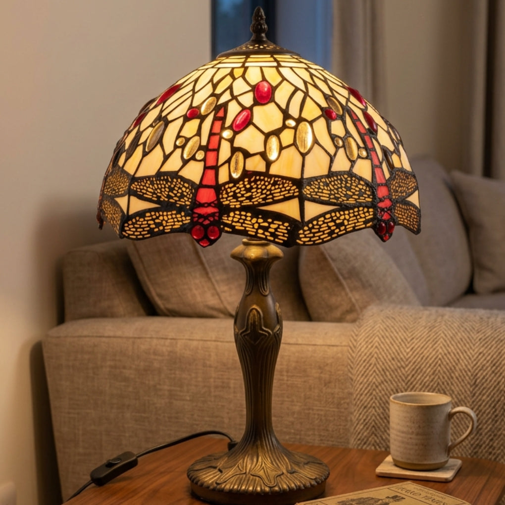 Cream Dragonfly Table Lamp Complete - 30cm Diameter Shade with L311M base