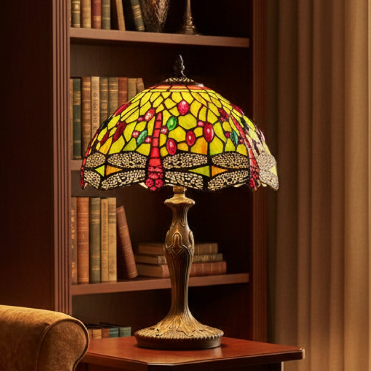 Green Dragonfly Table Lamp Complete - 30cm Diameter Shade with L311M base