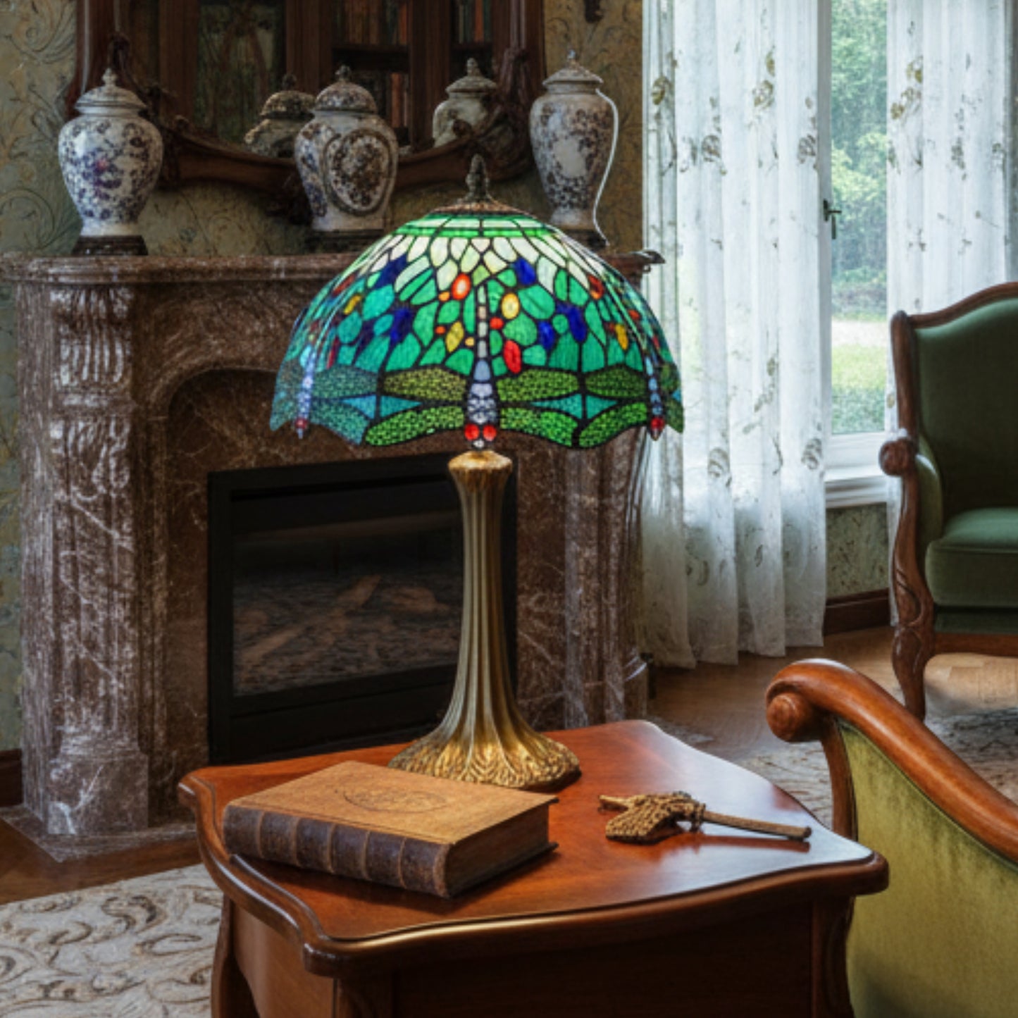 Classic Aqua Blue Dragonfly Table Lamp - 12 inch Diameter