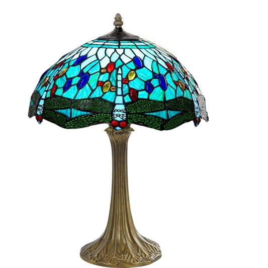 Aqua Blue Dragonfly Tiffany Style Table Lamp -16inch Diameter