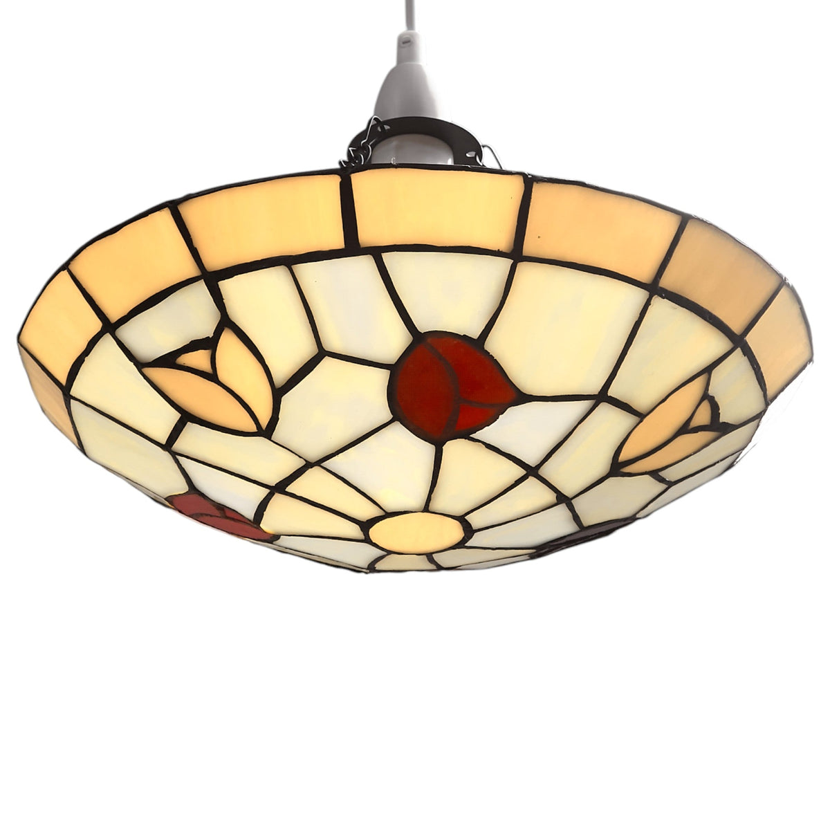 Stained Glass Easyfit Uplighter Pendant Lampshade, 30cm Tulip Design – Beige & Red
