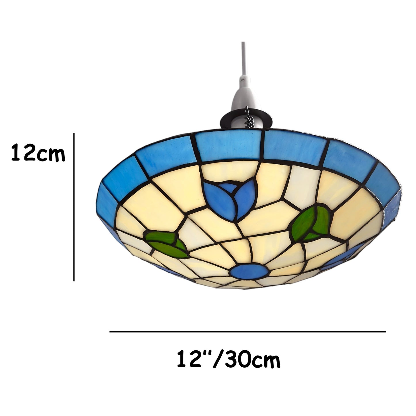 Stained Glass Easyfit Uplighter Pendant Lampshade, 30cm Tulip Design – Tiffany Style Ceiling Light Shade - Blue and Green